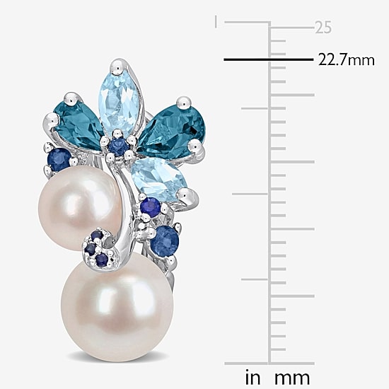 Cultured Freshwater Pearl, Genuine London and Sky Blue Topaz Earrings