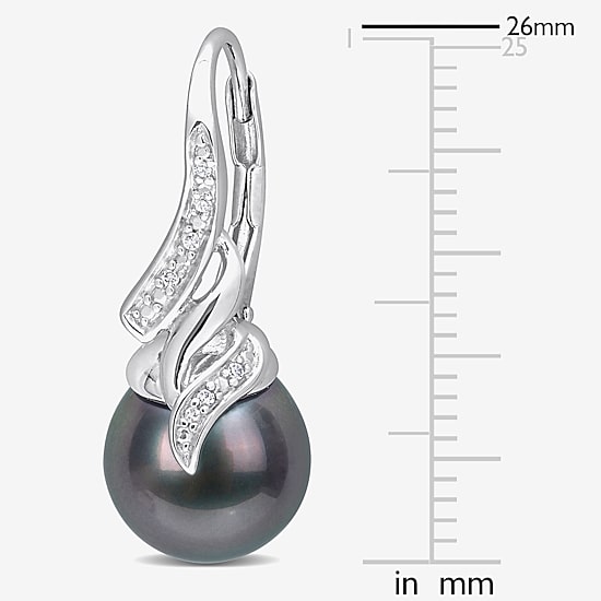 Genuine Black Tahitian Pearl & Diamond Accent Sterling Silver Earrings