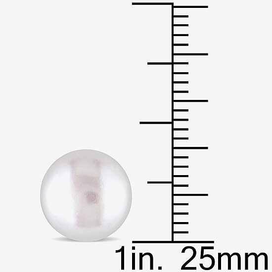 White Cultured Freshwater Button Pearl 10K Yellow Gold Earrings 