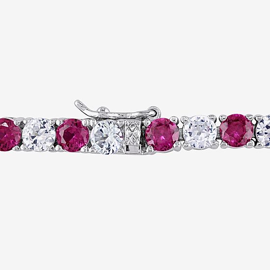 Womens Lab Created Red Ruby Sterling Silver 7.25 Inch Tennis Bracelet
