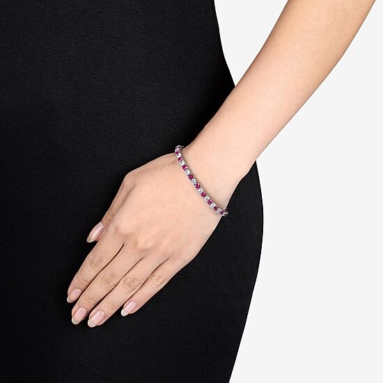 Womens Lab Created Red Ruby Sterling Silver 7.25 Inch Tennis Bracelet