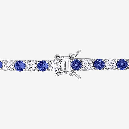 Womens Lab Created Blue Sapphire Sterling Silver 7.25 Inch Tennis Bracelet