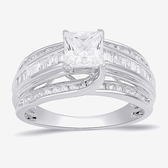 (G / I1) Womens 1 1/2 CT. T.W. Lab Grown White Diamond 10K Gold Side Stone Engagement Ring