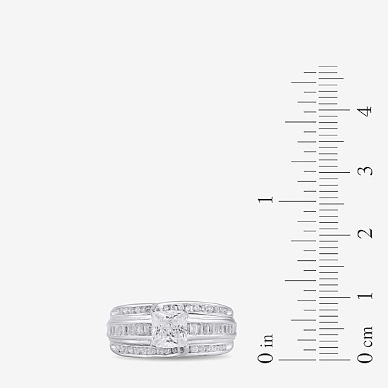 (G / I1) Womens 1 1/2 CT. T.W. Lab Grown White Diamond 10K Gold Side Stone Engagement Ring