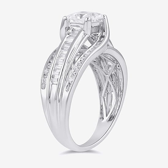 (G / I1) Womens 1 1/2 CT. T.W. Lab Grown White Diamond 10K Gold Side Stone Engagement Ring