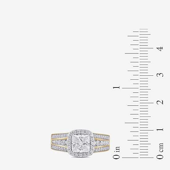 (G / I1) Womens 2 CT. T.W. Lab Grown White Diamond 10K Gold Side Stone Halo Engagement Ring