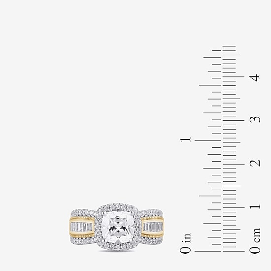 (G / I1) Womens 2 3/4 CT. T.W. Lab Grown White Diamond 10K Gold Cushion Side Stone Halo Engagement Ring
