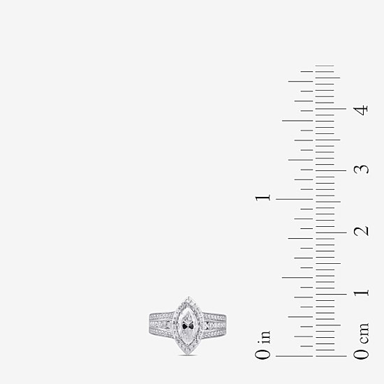 (G / I1) Womens 2 CT. T.W. Lab Grown White Diamond 10K Gold Marquise Side Stone Halo Engagement Ring