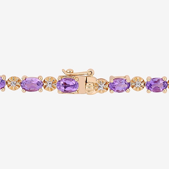 Womens Diamond Accent Genuine Purple Amethyst 18K Rose Gold Over Silver Tennis Bracelet