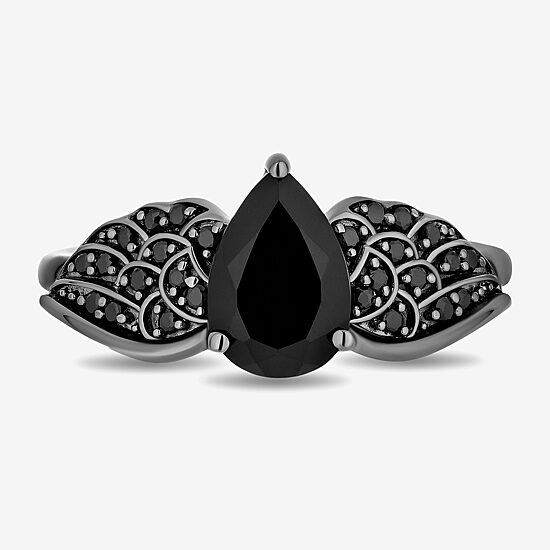Enchanted Disney Fine Jewelry Villains Womens 1/5 CT. Genuine Black Onyx Sterling Silver Pear Wing Maleficent Cocktail Ring