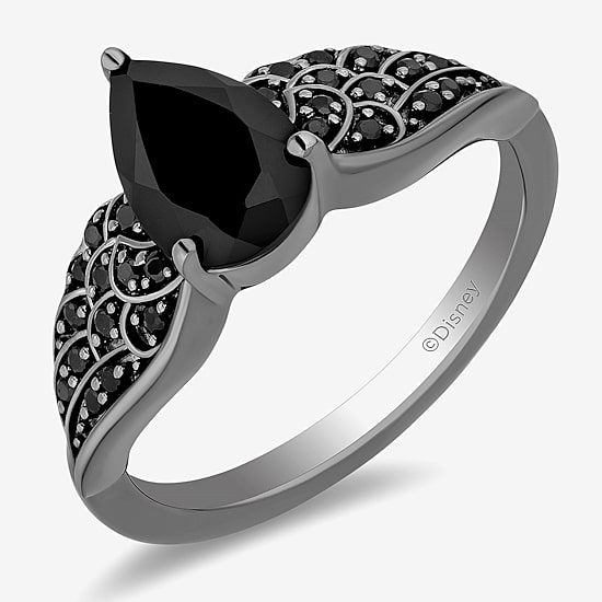 Enchanted Disney Fine Jewelry Villains Womens 1/5 CT. Genuine Black Onyx Sterling Silver Pear Wing Maleficent Cocktail Ring
