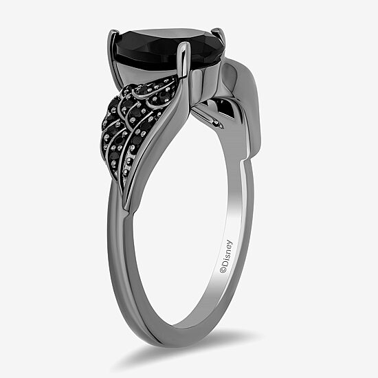 Enchanted Disney Fine Jewelry Villains Womens 1/5 CT. Genuine Black Onyx Sterling Silver Pear Wing Maleficent Cocktail Ring