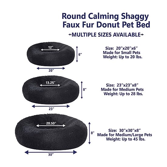 Sweet Home Collection 20in Black Round Calming Faux Fur Donut Pet Bed