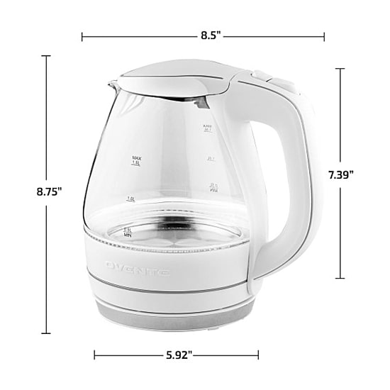 Ovente 1.5 Litre Glass With Led Light Stainless Steel Electric Kettle