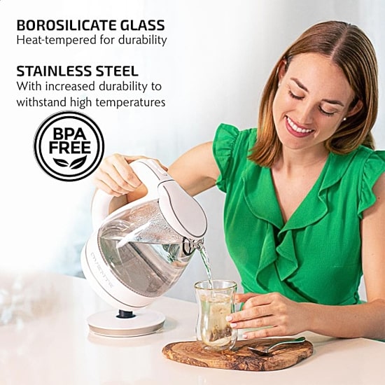 Ovente 1.5 Litre Glass With Led Light Stainless Steel Electric Kettle