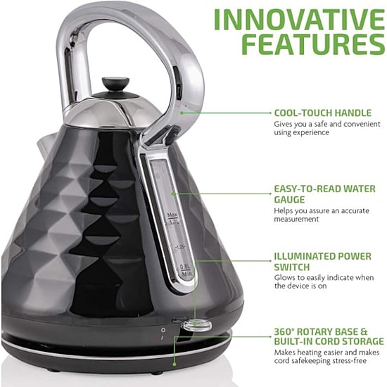 Ovente 1.7 Litre Tea Stainless Steel Stainless Steel Electric Kettle