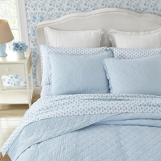 Laura Ashley Oxford Stripe Cotton Quilt Set
