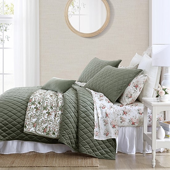 Laura Ashley Solid Diamond Stitch Velvet Quilt Set