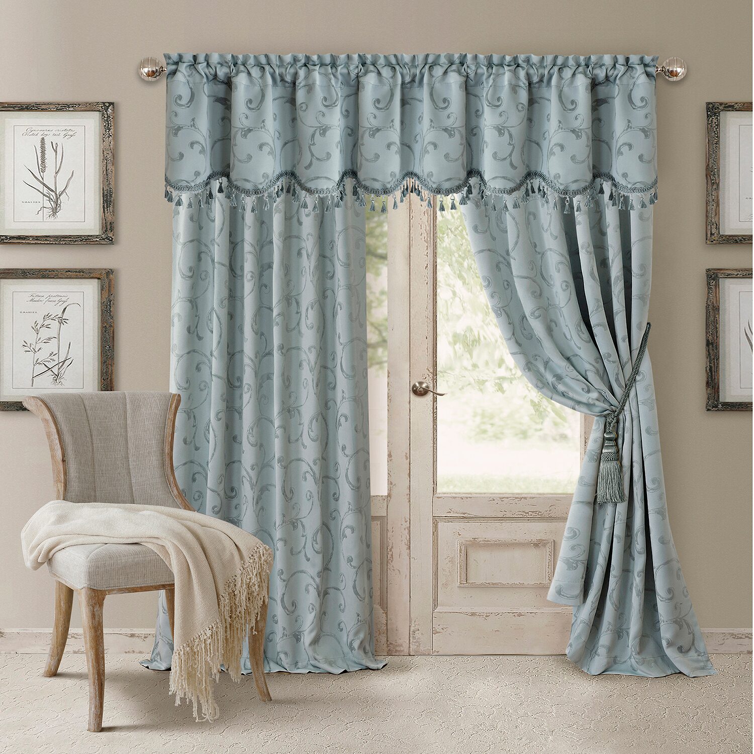 Elrene Home Fashions Mia Swirl Print Jacquard Rod Pocket Back Tab Energy Saving Blackout Single Curtain Panel