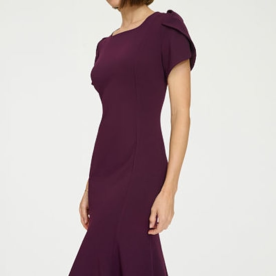 Marc New York Womens Midi Square Neck Short Sleeve Fit + Flare Dress
