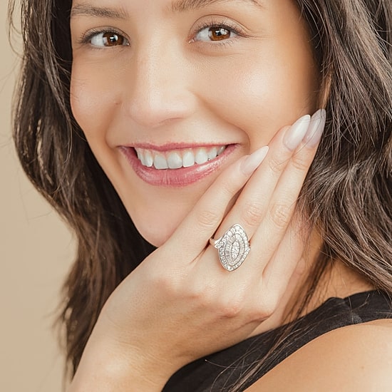 (G/ Si2) Womens 2 CT. T.W. Lab Grown White Diamond 10K Gold Marquise Cluster Cocktail Ring