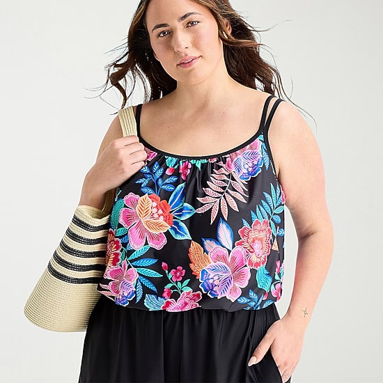 Sonnet Shores Womens Floral Plus Swim Romper