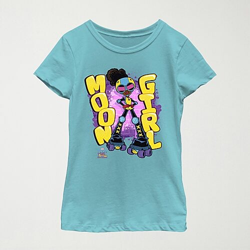 Little & Big Kid Girls Crew Neck Short Sleeve Regular Fit Marvel Moon Girl Graphic T-Shirt, Small, Blue