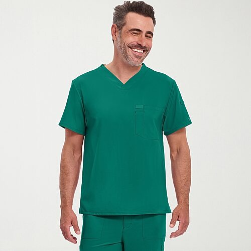 Dickies Men's EDS Essentials Tuckable V-Neck Scrub Top in Hunter Green size Large