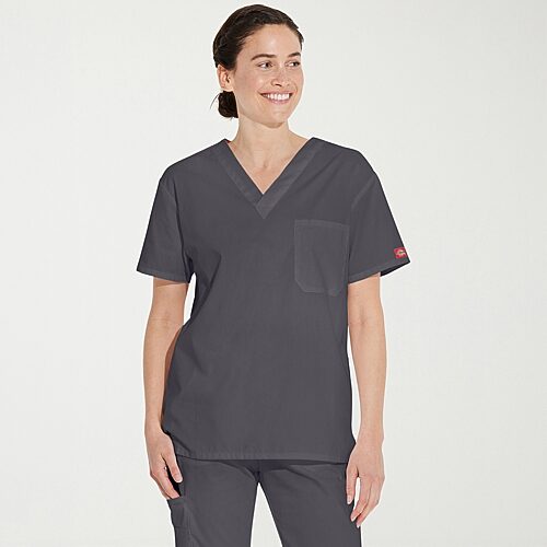 Dickies Dk Eds Signature Unisex Adult V Neck Short Sleeve Scrub Top, X-small, Gray