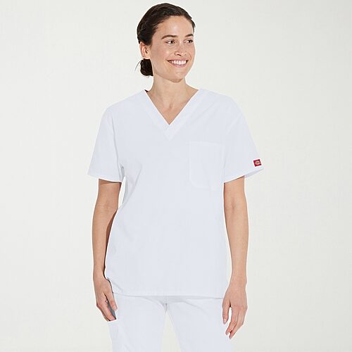 Dickies Dk Eds Signature Unisex Adult V Neck Short Sleeve Scrub Top, X-small, White