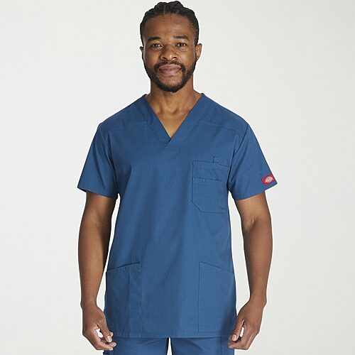 Dickies Dk Eds Signature Mens V Neck Short Sleeve Scrub Top, X-large, Blue