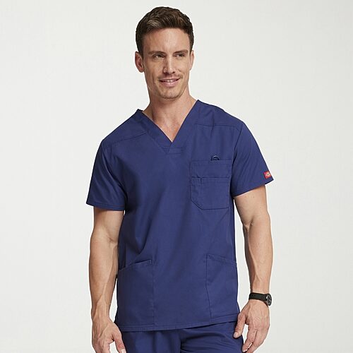 Dickies Dk Eds Signature Mens V Neck Short Sleeve Scrub Top, X-large, Blue