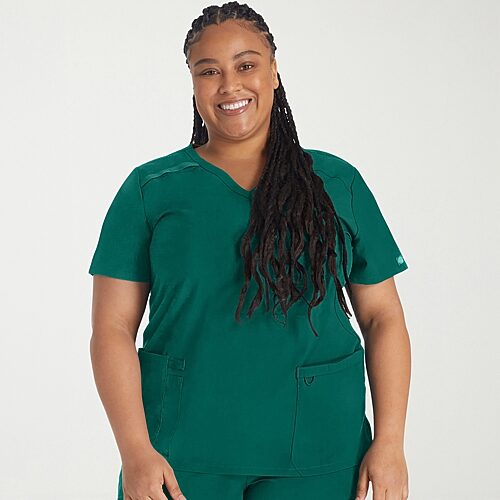 Dickies Women's EDS Essentials Mock Wrap Scrub Top in Hunter Green size Medium