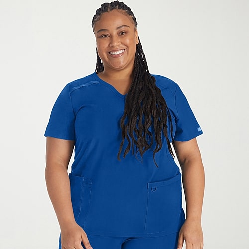 Dickies Women's EDS Essentials Mock Wrap Scrub Top in Galaxy Blue size Medium