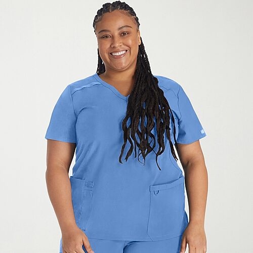 Dickies Dk Eds Essentials Womens V Neck Short Sleeve Scrub Top, Medium, Blue