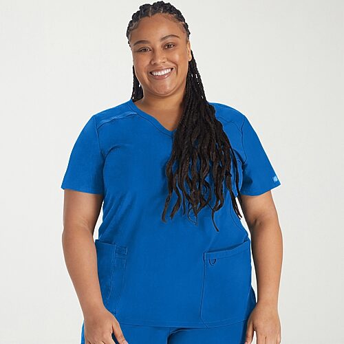 Dickies Dk Eds Essentials Womens V Neck Short Sleeve Scrub Top, Medium, Blue