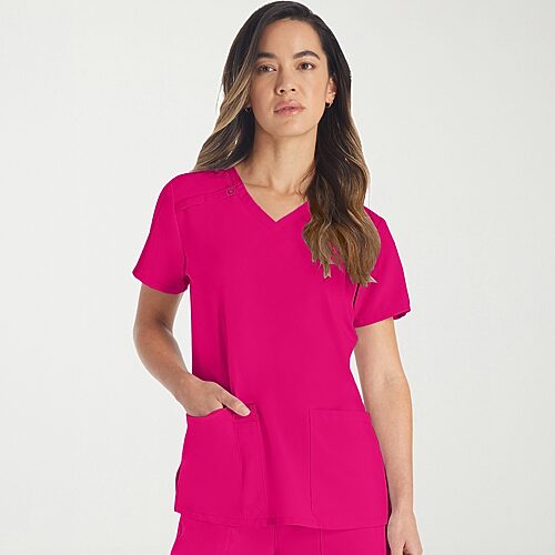 Dickies Dk Eds Essentials Womens V Neck Short Sleeve Scrub Top, Medium, Pink
