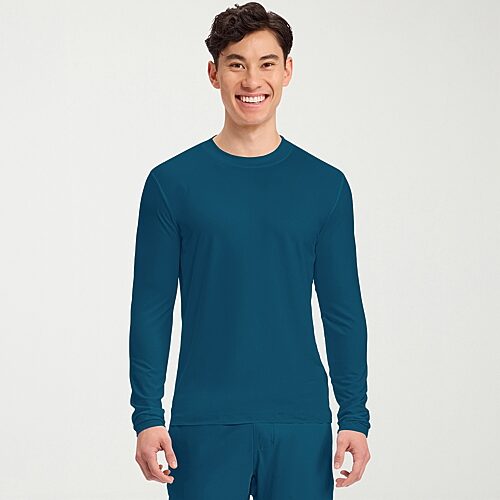 Cherokee Ck Basics Mens Round Neck Long Sleeve Scrub Top, X-small, Blue