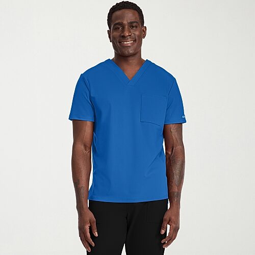 Cherokee Mens V Neck Short Sleeve Scrub Top, Medium, Blue