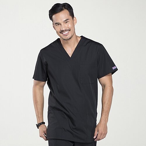 Cherokee Ck Ww Originals Unisex Adult Tall V Neck Short Sleeve Scrub Top, Large Tall, Black