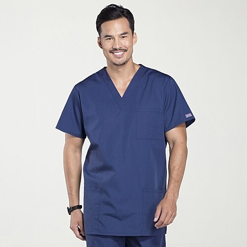 Cherokee Ck Ww Originals Unisex Adult Tall V Neck Short Sleeve Scrub Top, Large Tall, Blue