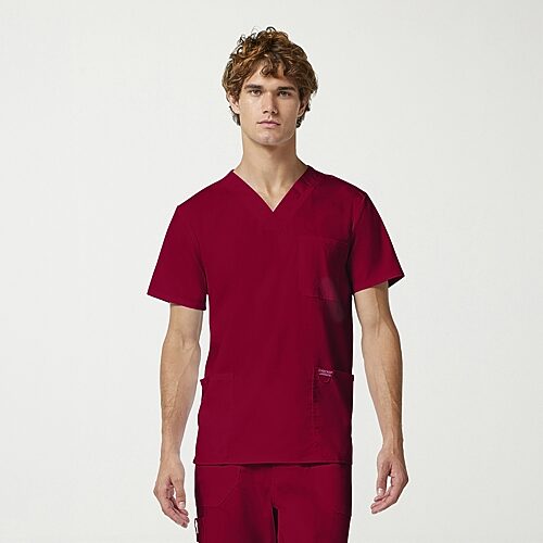 Cherokee Ck Ww Revolution Mens V Neck Short Sleeve Scrub Top, Small, Red