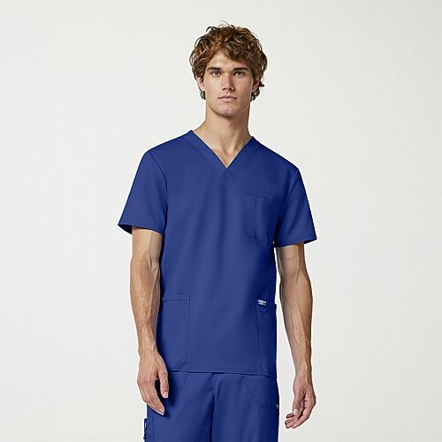 Cherokee Ck Ww Revolution Mens V Neck Short Sleeve Scrub Top, Small, Blue