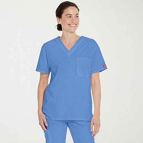 Dickies Dk Eds Signature Unisex Adult V Neck Short Sleeve Scrub Top, X-small, Blue