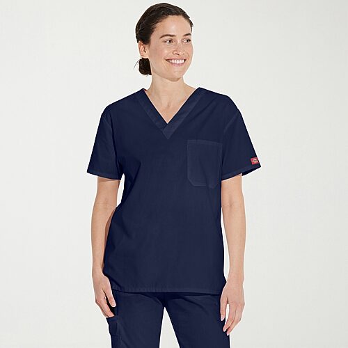 Dickies Dk Eds Signature Unisex Adult V Neck Short Sleeve Scrub Top, X-small, Blue