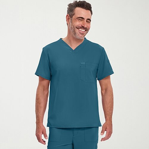 Dickies Men's EDS Essentials Tuckable V-Neck Scrub Top in Caribbean Blue size Small
