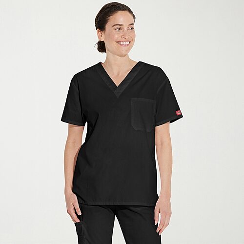 Dickies Dk Eds Signature Unisex Adult V Neck Short Sleeve Scrub Top, X-small, Black