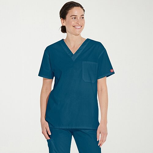 Dickies Dk Eds Signature Unisex Adult V Neck Short Sleeve Scrub Top, X-small, Blue