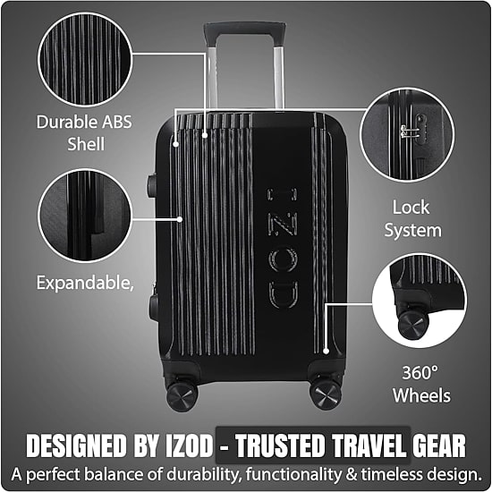 IZOD Zane 3-pc. Hardside Expandable Luggage Set, Color: Black