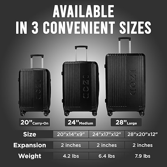IZOD Zane 3-pc. Hardside Expandable Luggage Set, Color: Black
